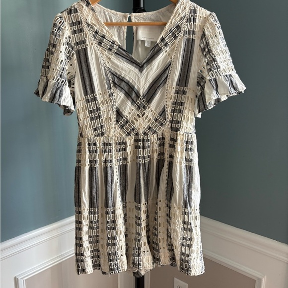 Anthropologie Black and White Flutter Sleeve Mini Sundress - Picture 7 of 7
